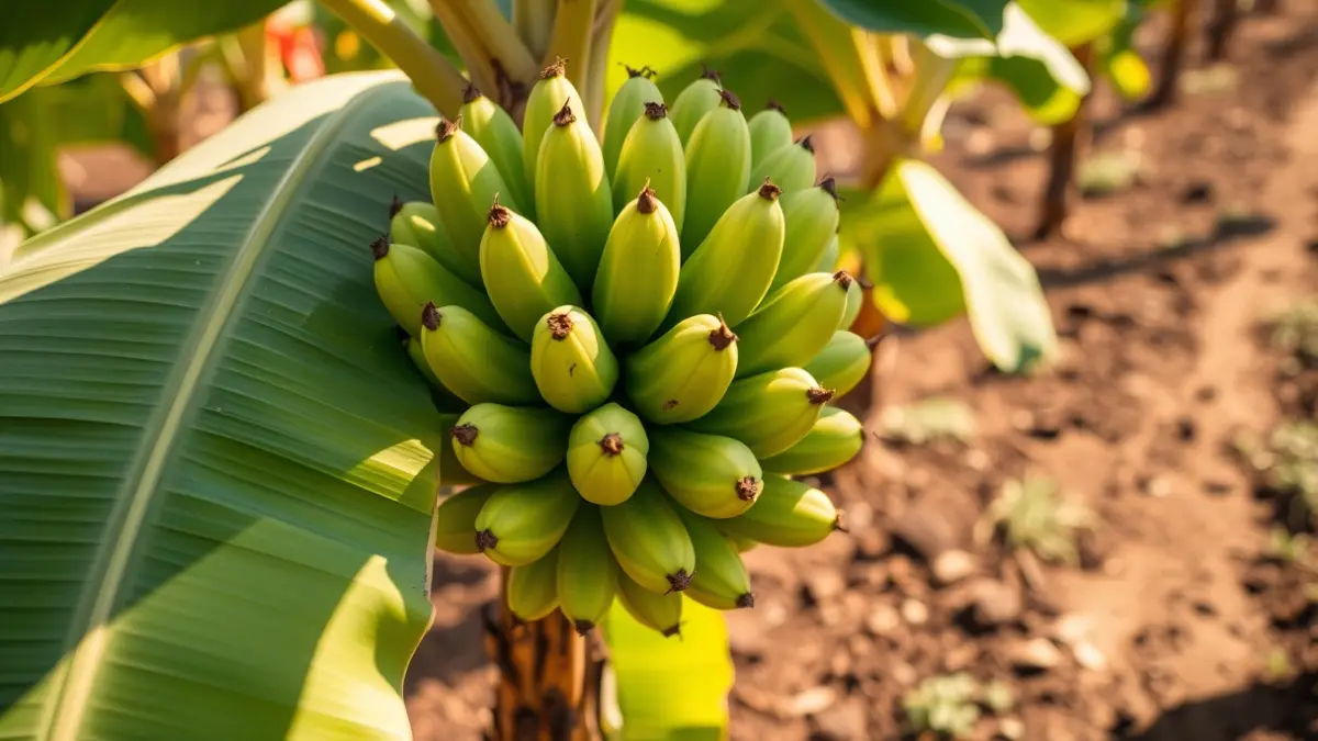 Imagen de plátanos verdes en una plantación canaria.