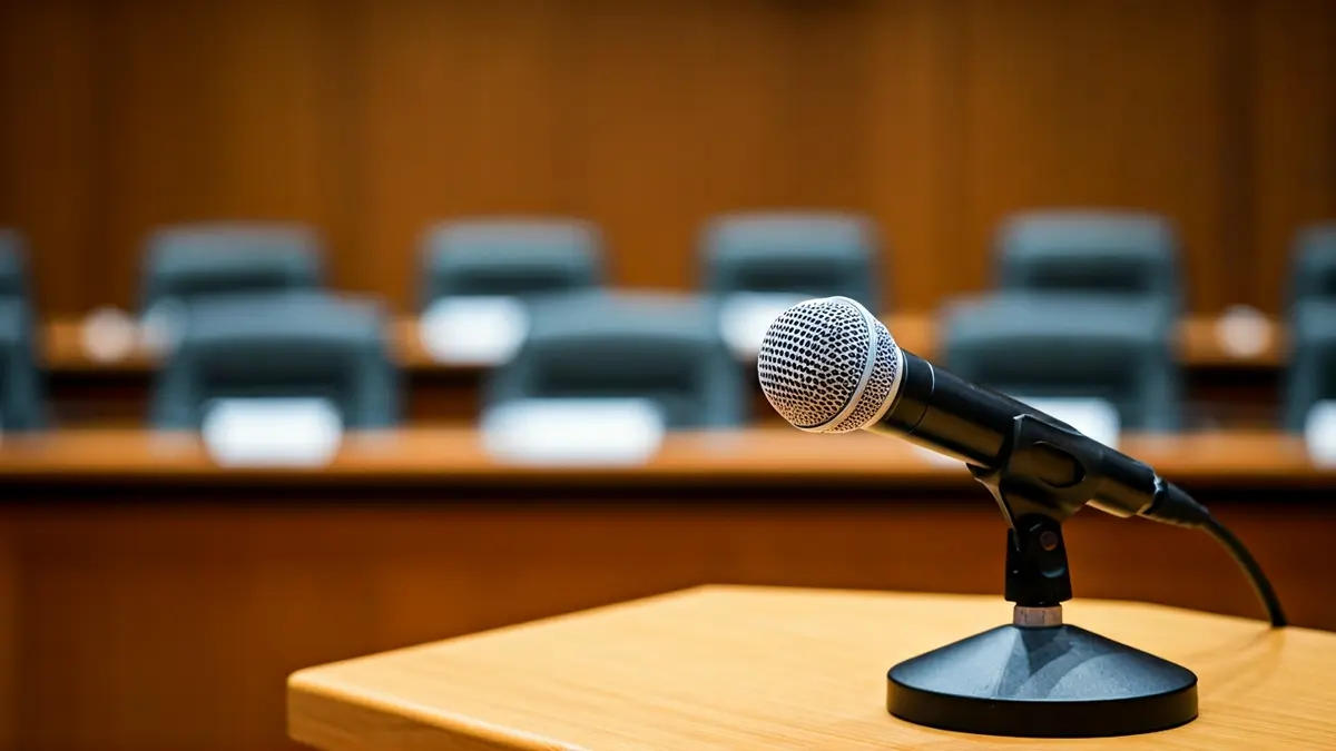 Imagen genérica de un micrófono en un podio, simbolizando una reunión política.