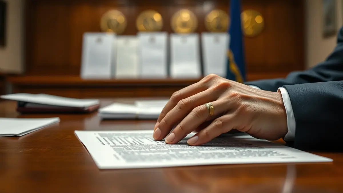 Generic image of hands signing an official document.