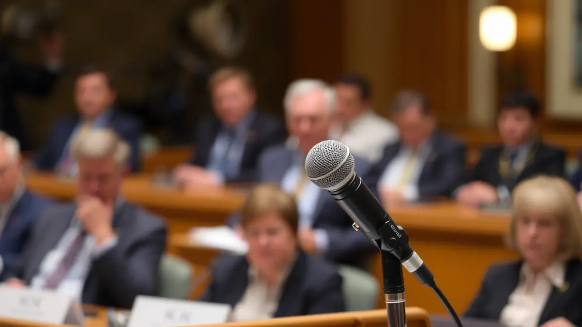 Generic image of a microphone on a podium during a political session.