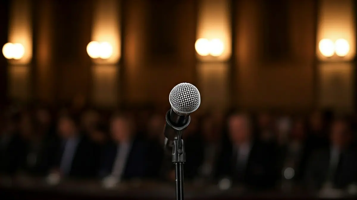 Imagen genérica de un micrófono en un podio durante un evento político.