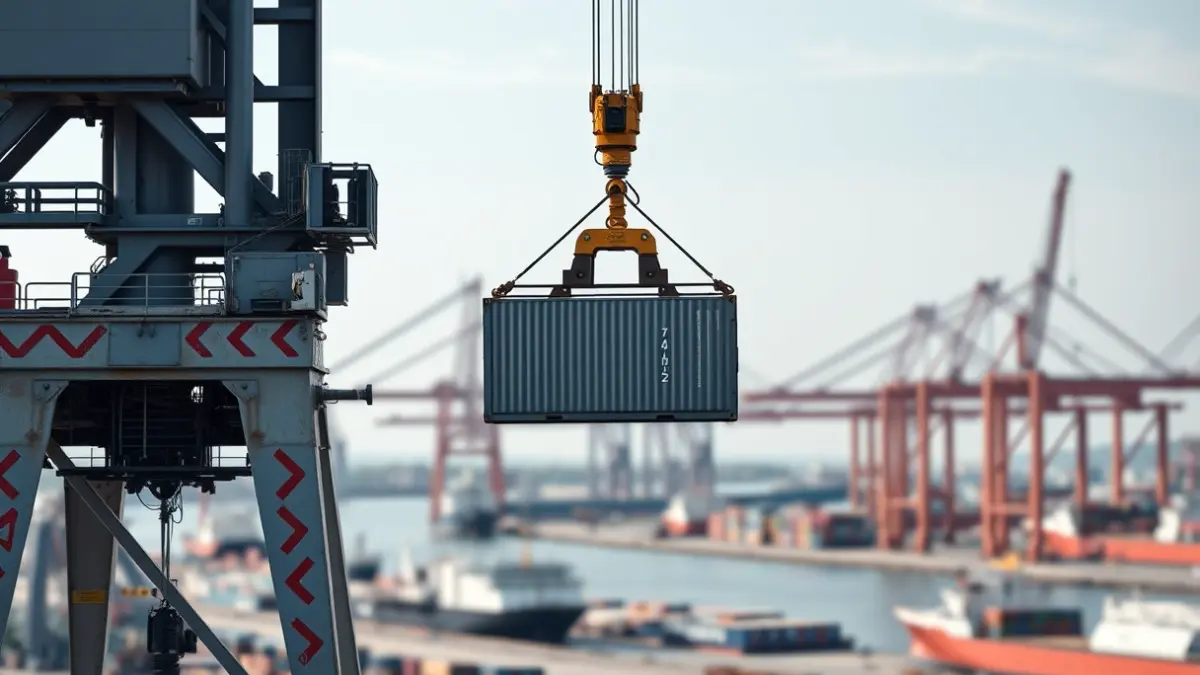 Imagen de una grúa portuaria híbrida en el puerto de Las Palmas de Gran Canaria.