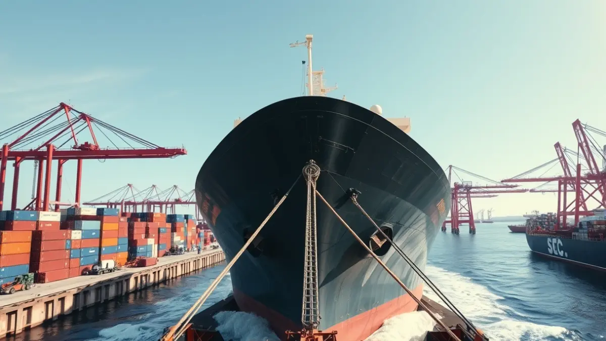 Imagen genérica de un barco de carga entrando en un puerto.