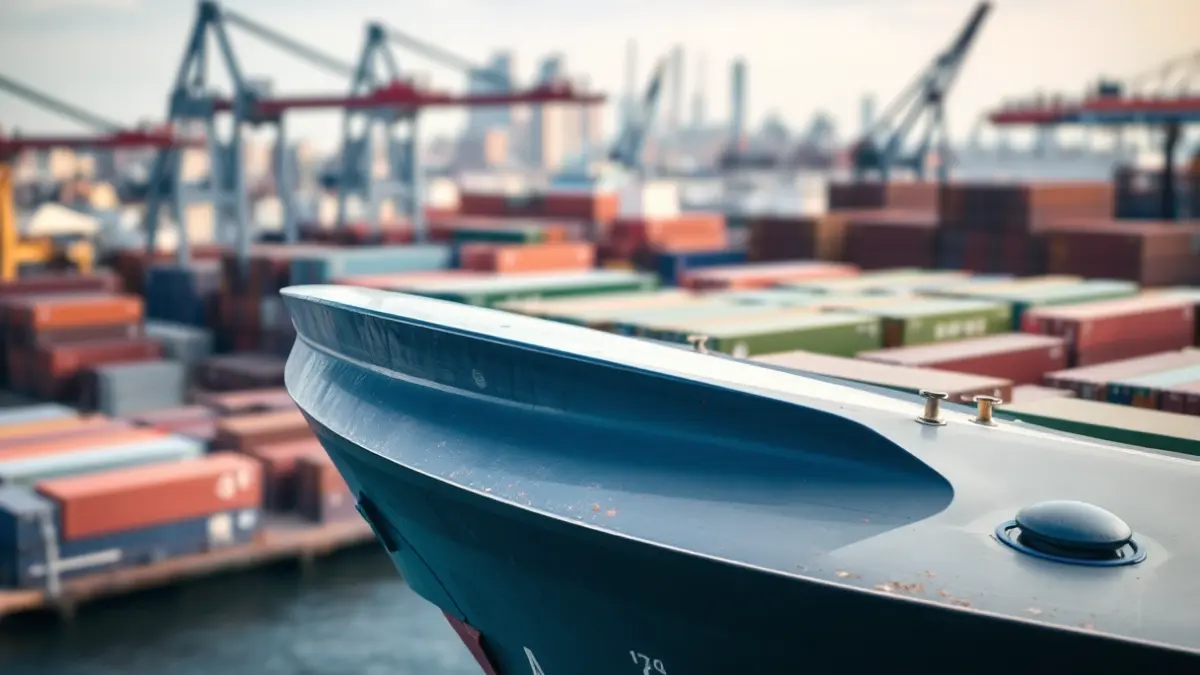 Imagen genérica de un puerto con un barco de carga y contenedores, simbolizando el tráfico de mercancías.