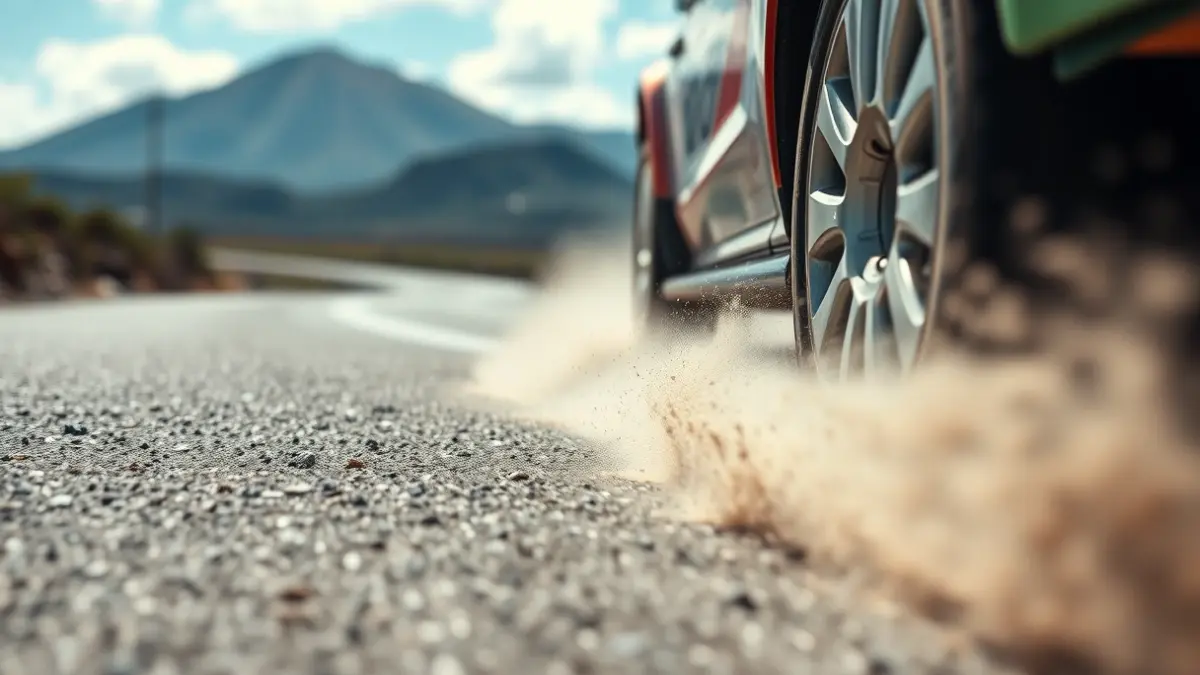 Image of a rally car in action on a Canarian road.