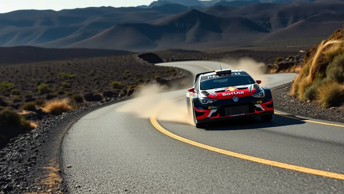 Image of a rally car in action on a Gran Canaria road.