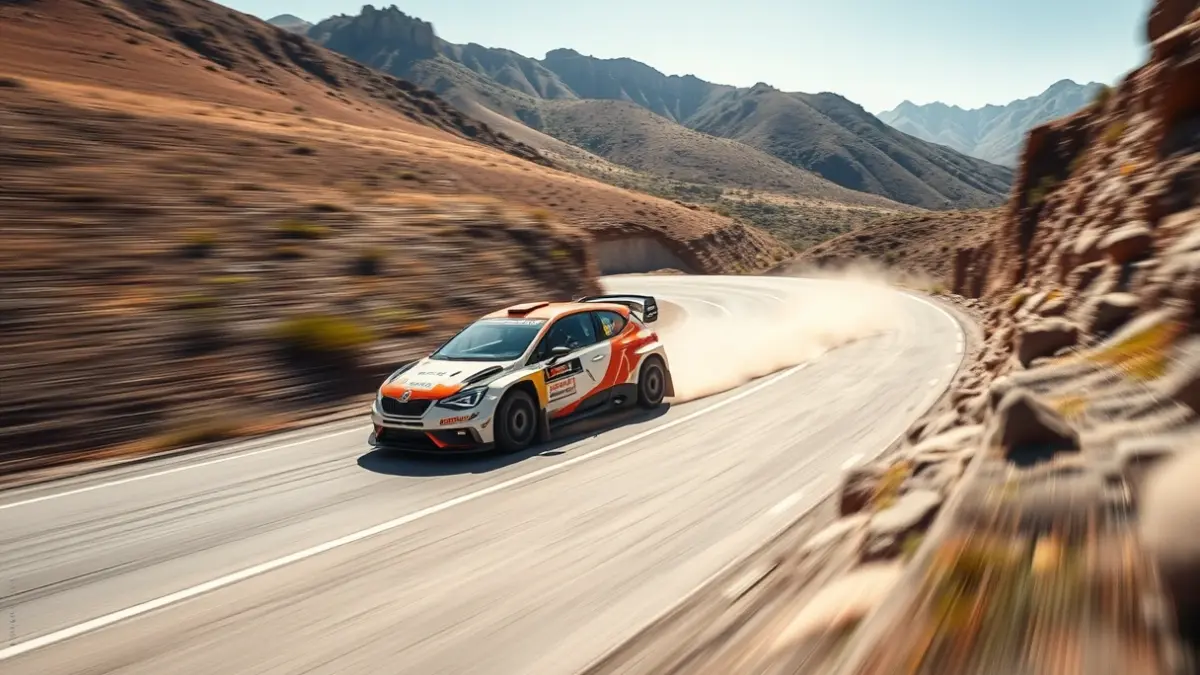 Image of a rally car on a road in Gran Canaria.