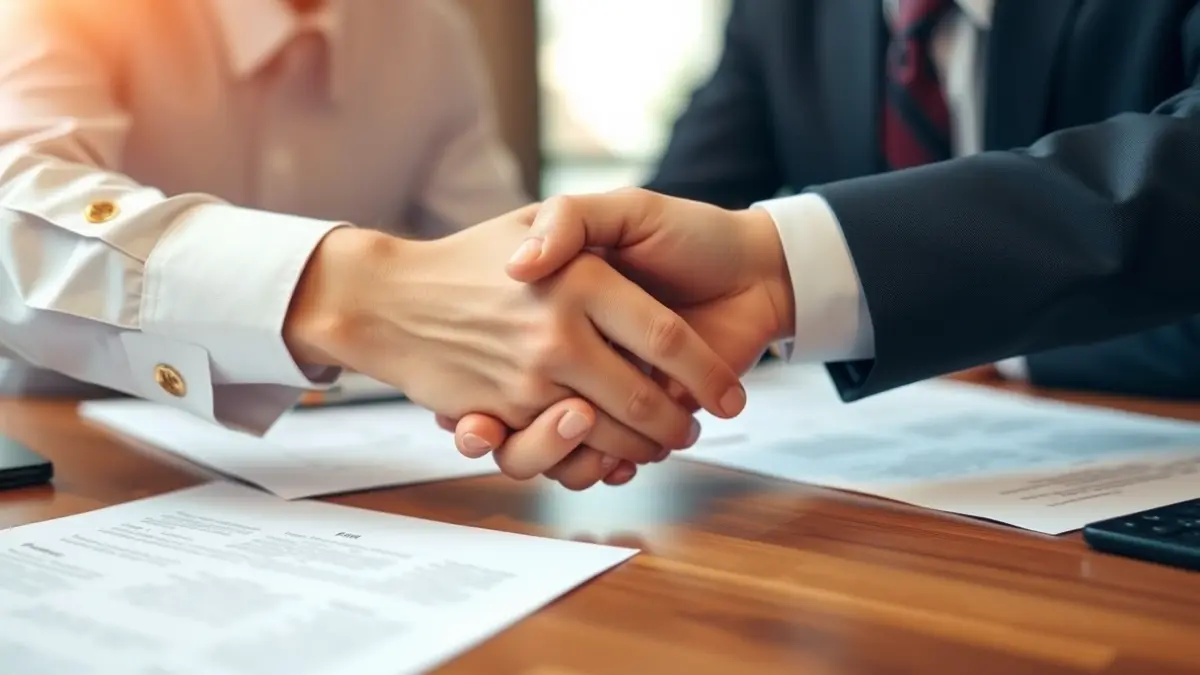 Generic image of two people shaking hands in a business setting.
