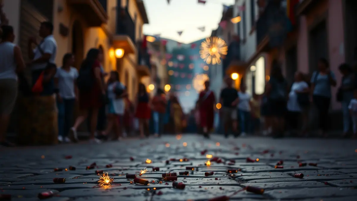 Imagen de restos de voladores en el suelo durante una fiesta tradicional canaria.