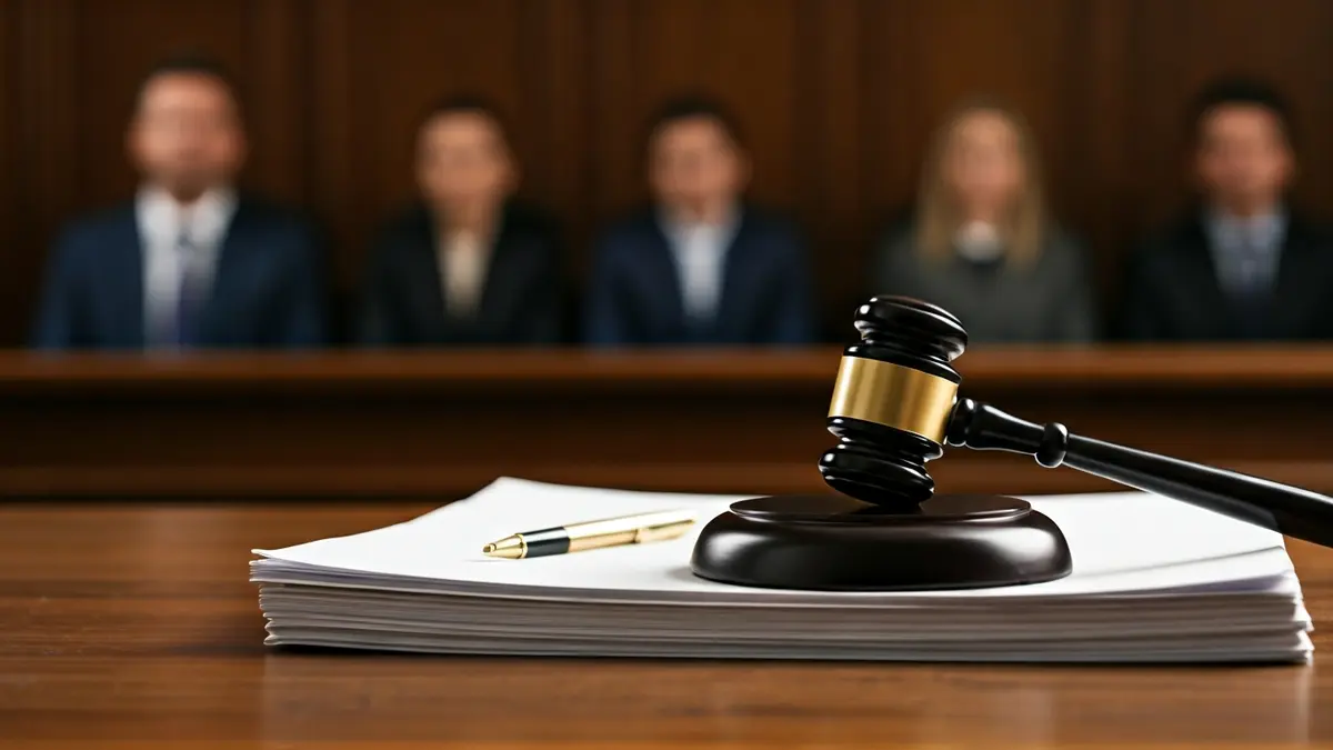 Imagen genérica de un mazo de juez sobre documentos legales en un escritorio.