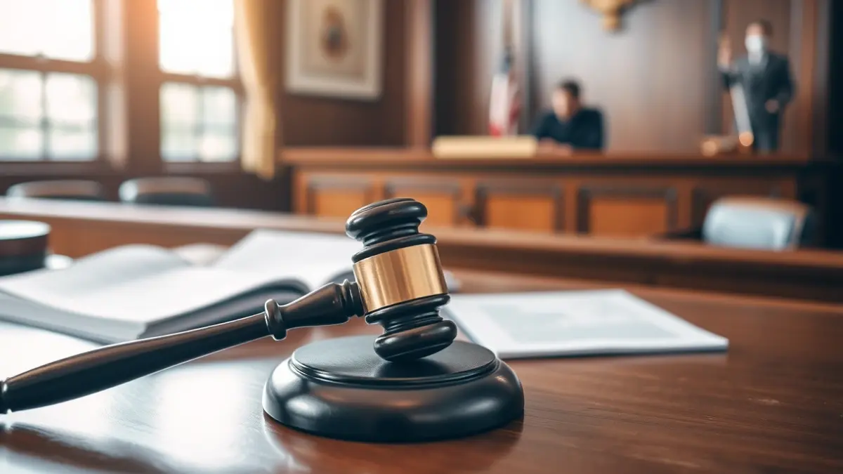 Generic image of a judge's gavel on a wooden desk in a courtroom.