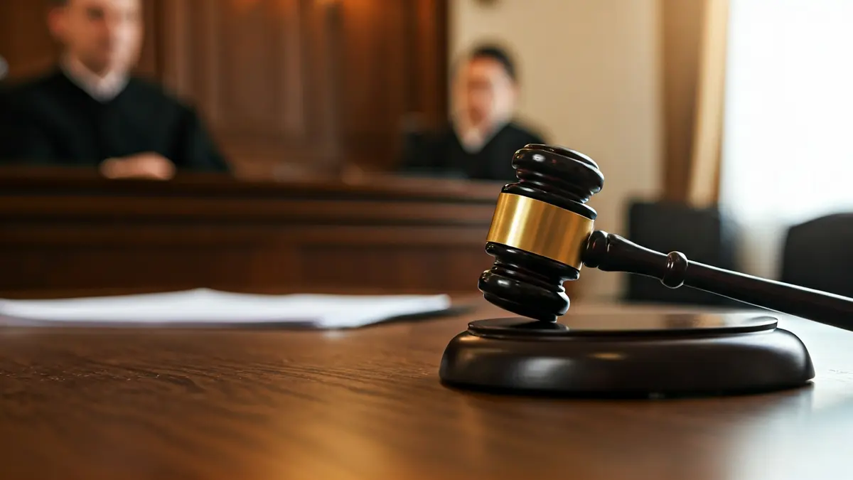 Imagen genérica de un mazo de juez sobre un escritorio en una sala de justicia.