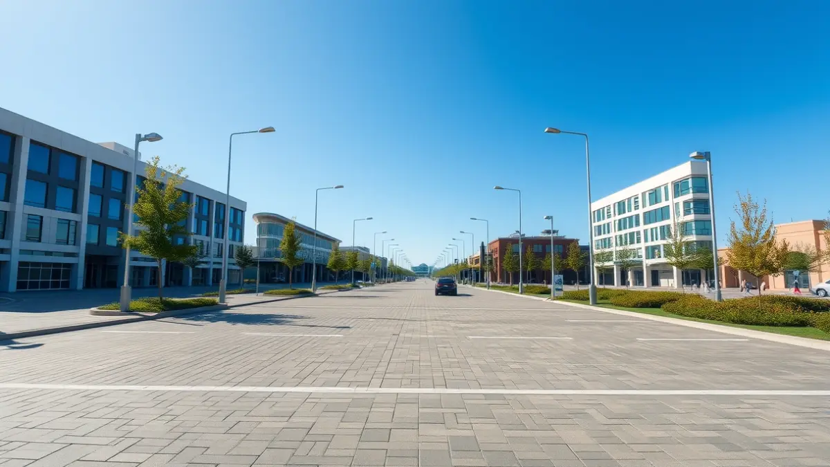 Image of a newly inaugurated urban plaza, ready to host events.