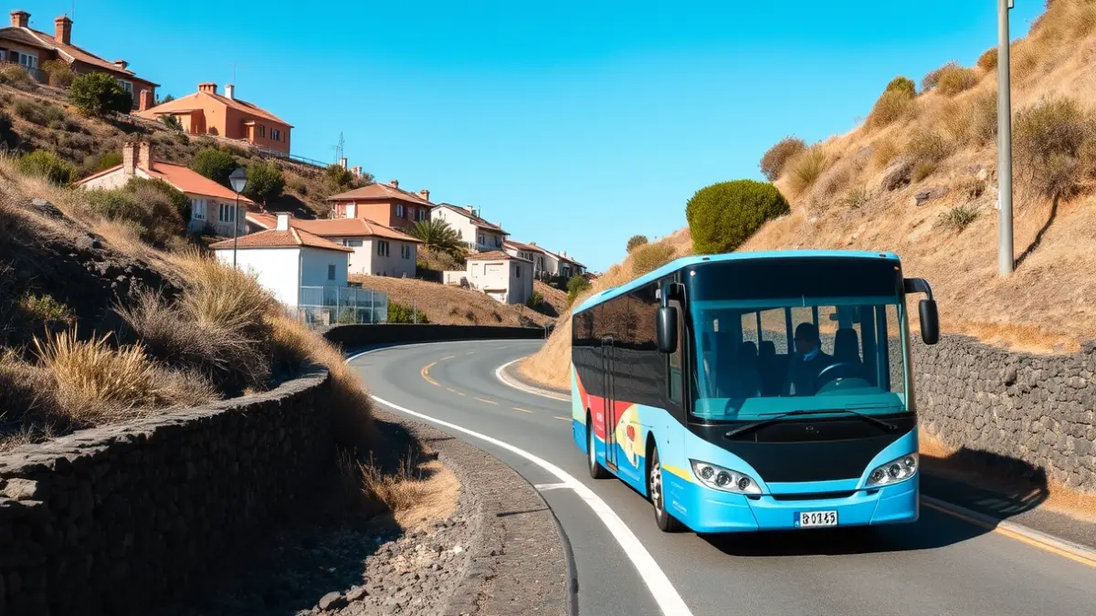 Image of a public transport bus in a residential area of Gran Canaria.
