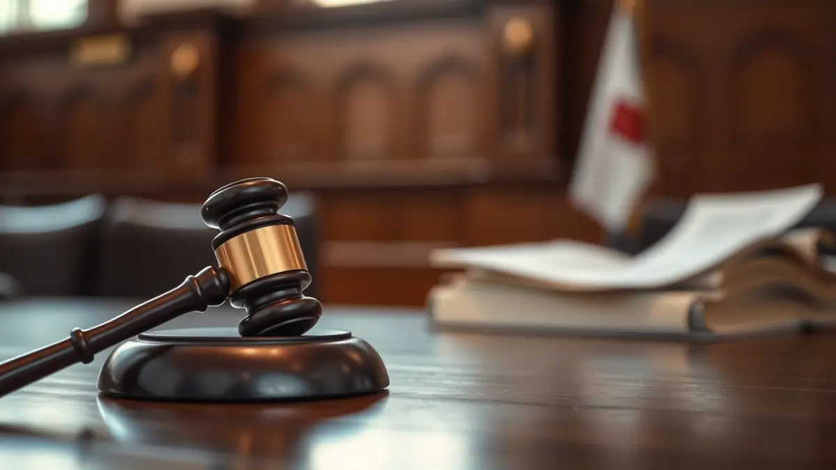 Generic image of a judge's gavel on a desk in a courtroom.