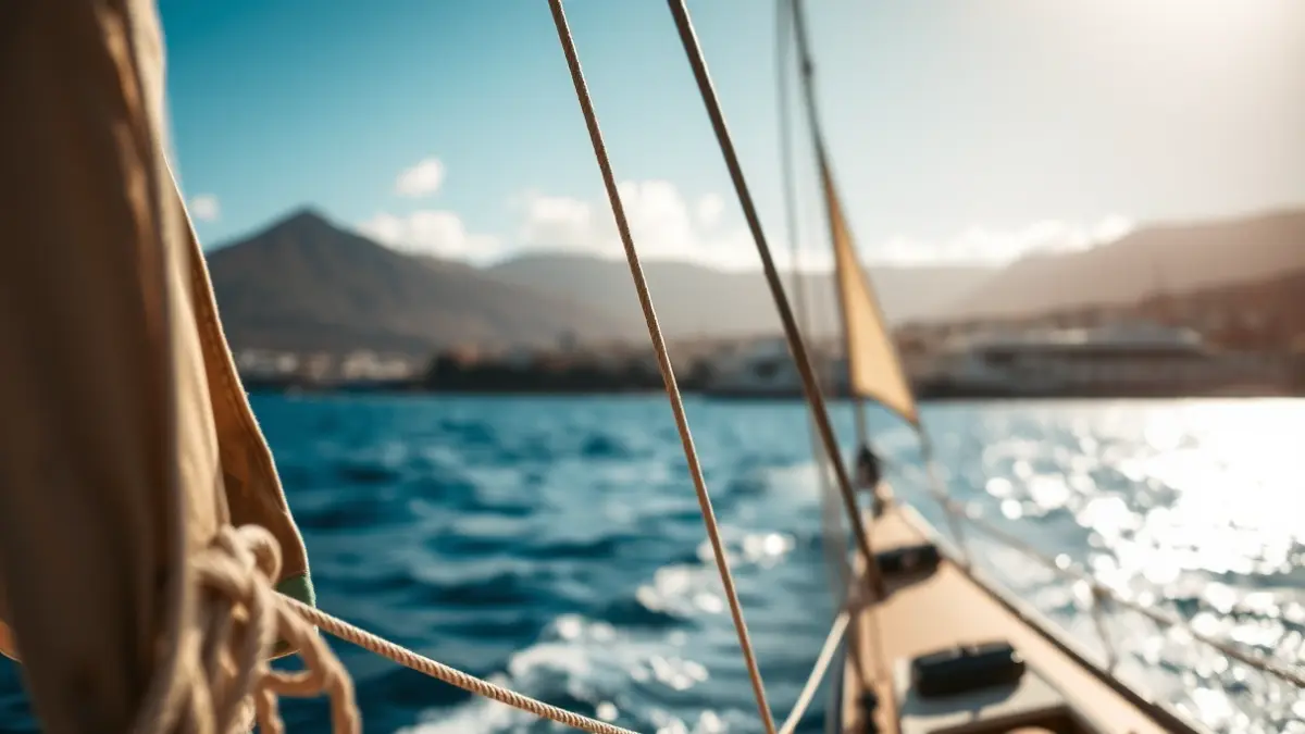 Image of a Canarian lateen sail boat during a regatta.