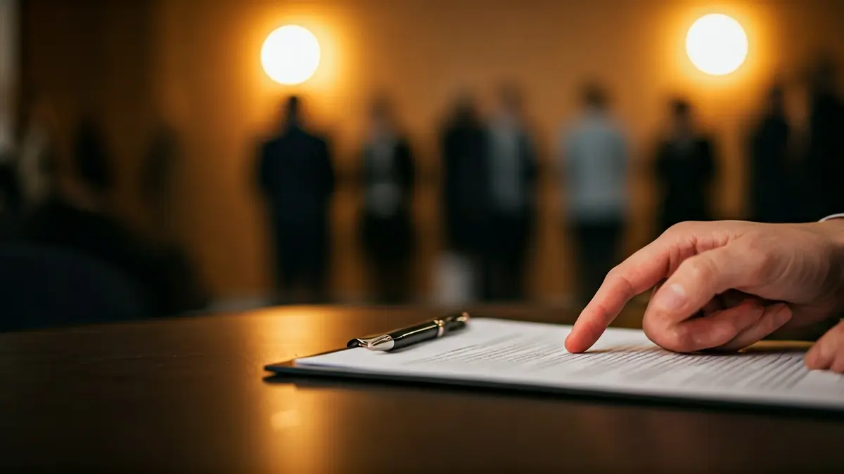 Imagen genérica de un documento legal o administrativo con una mano señalando un punto.
