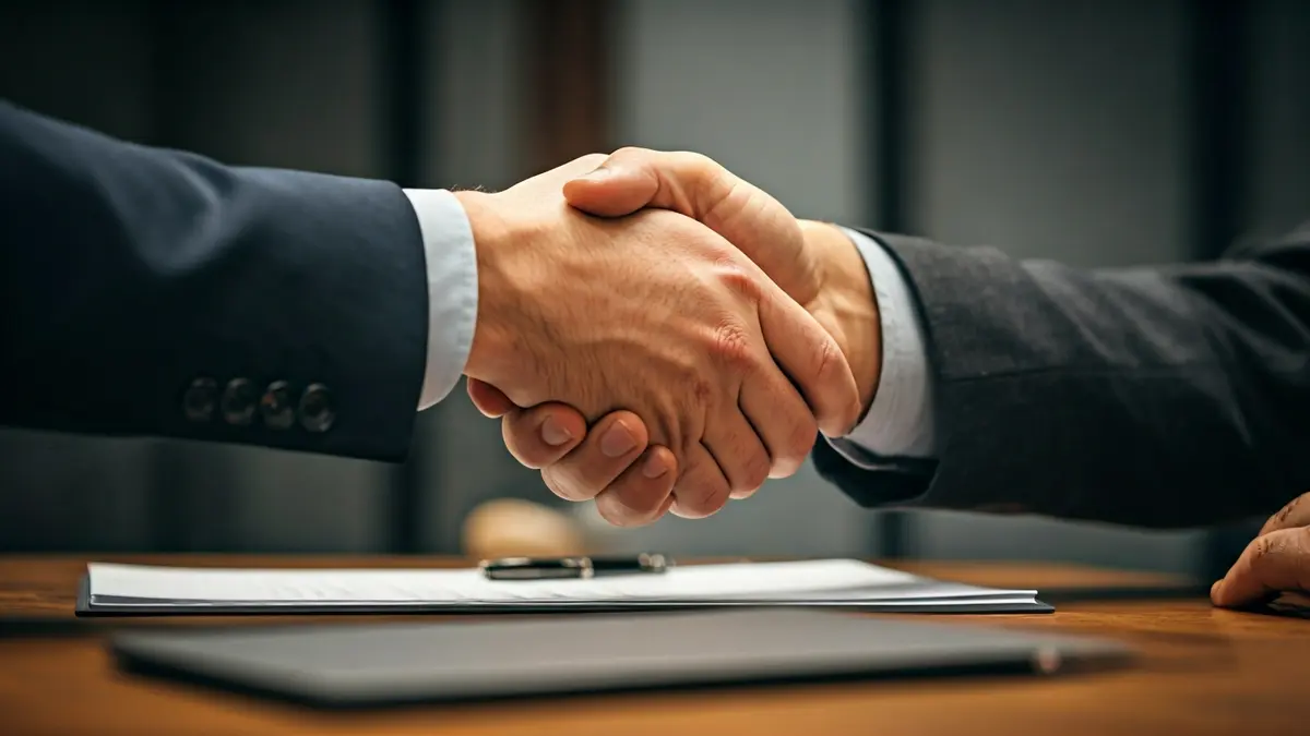 Imagen genérica de un apretón de manos sobre un escritorio, simbolizando un acuerdo empresarial.