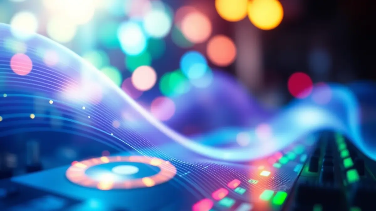 Generic image of abstract lights and shapes representing electronic music and sustainable energy.