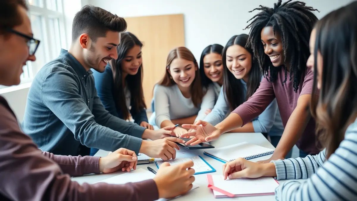 Jóvenes estudiantes colaborando en un proyecto social en Gran Canaria.