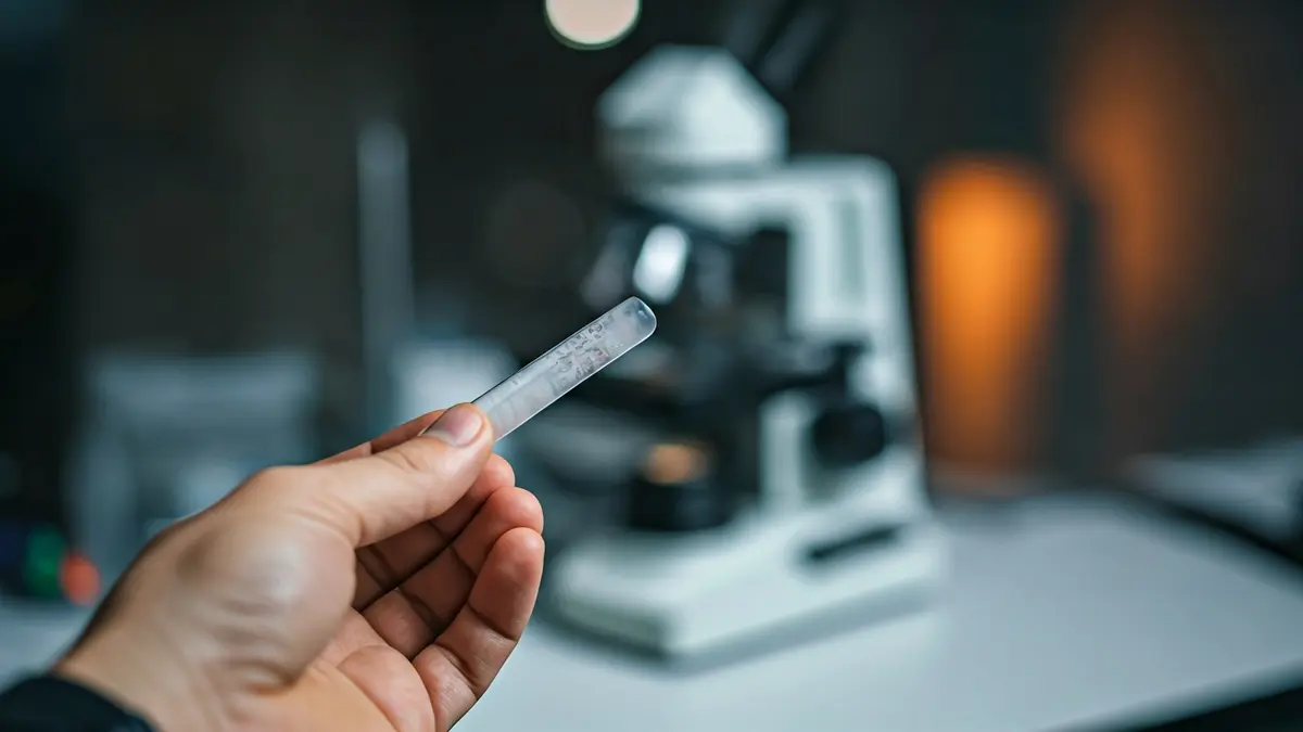 Imagen genérica de una mano sosteniendo un tubo de muestra médica en un laboratorio.