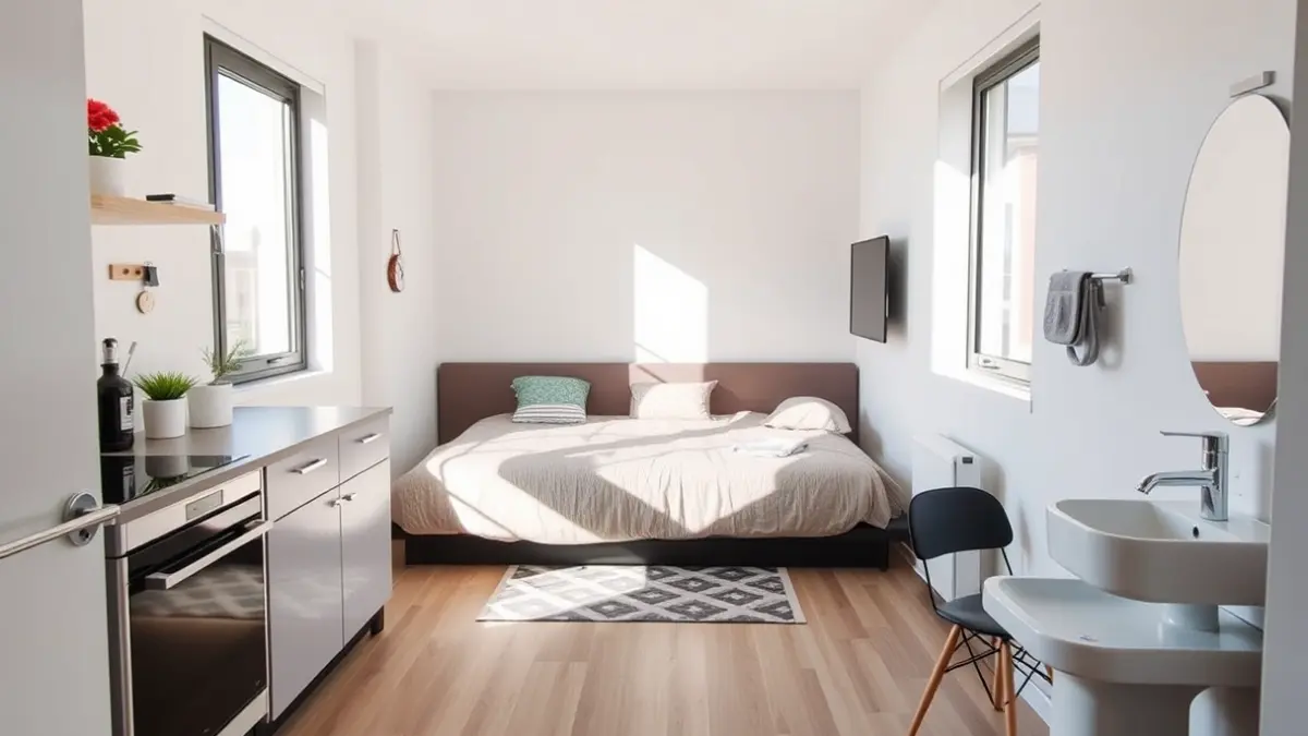Generic image of a modern and functional studio apartment for students.