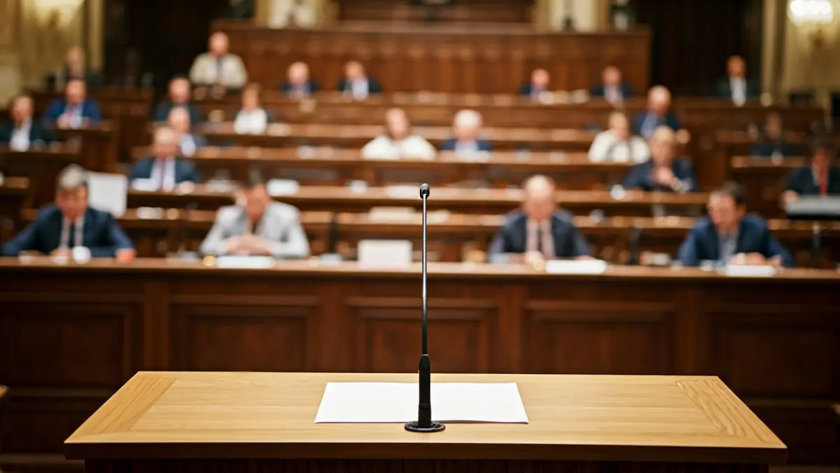Imagen genérica de un micrófono en un podio parlamentario, simbolizando el debate político.