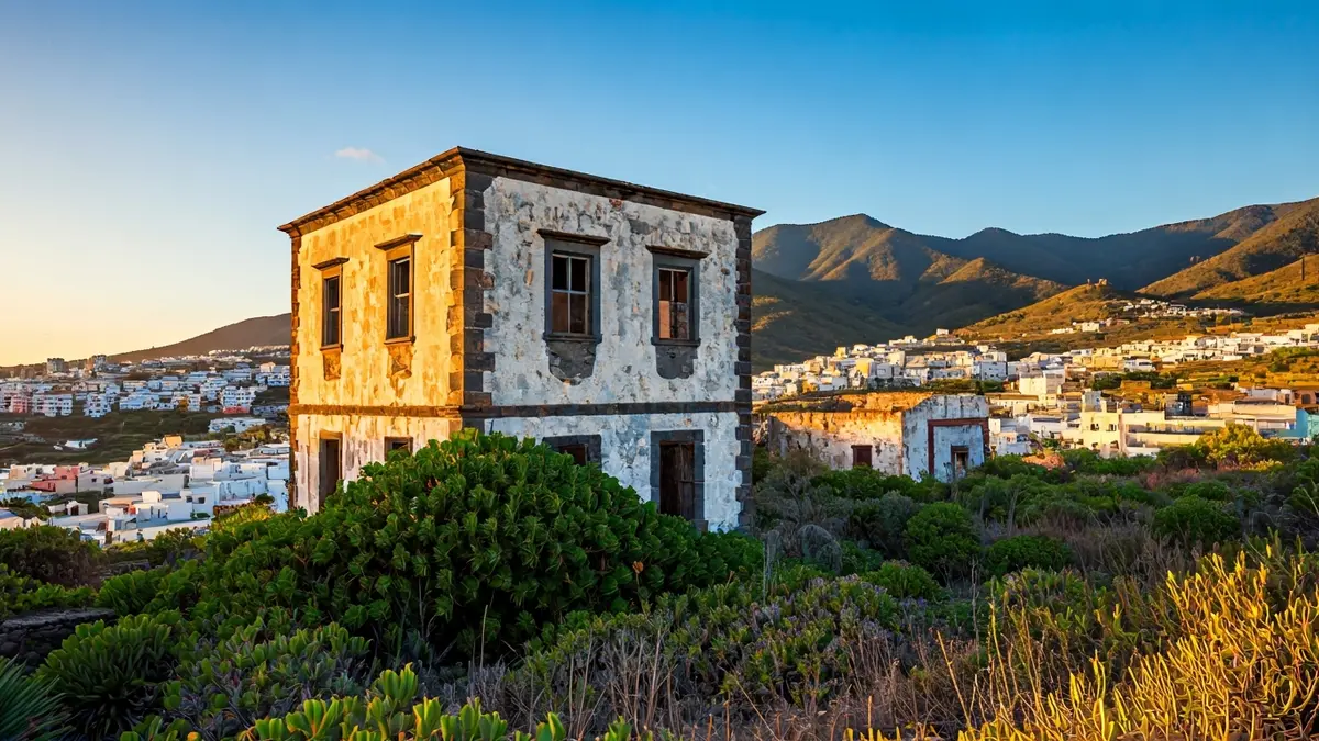 Imagen de la antigua fonda de Doramas en Firgas, Gran Canaria, en estado de abandono.