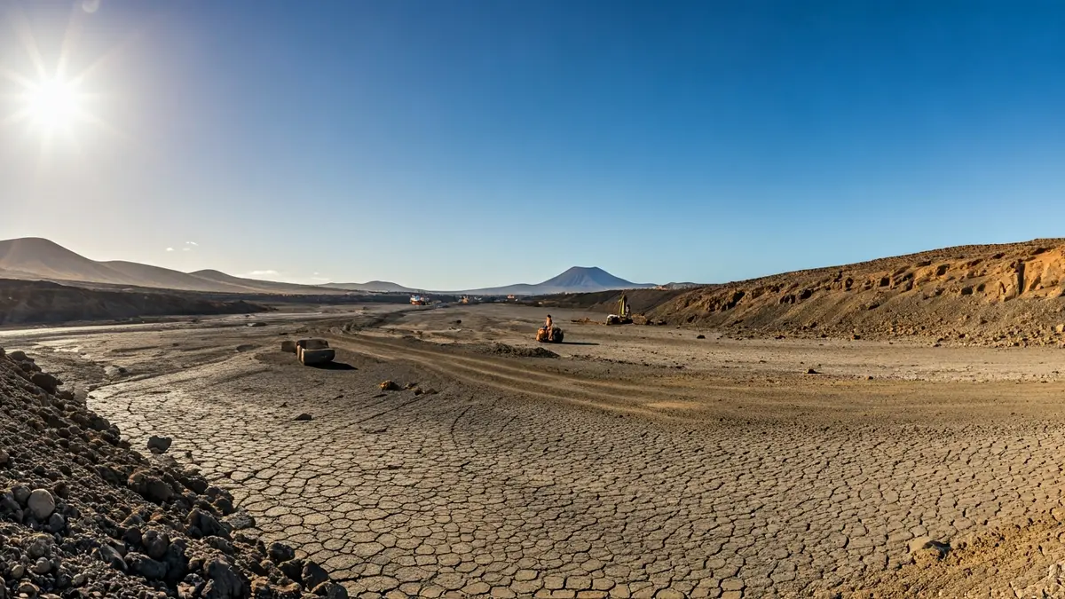 Image of a ravine in Fuerteventura with construction machinery.