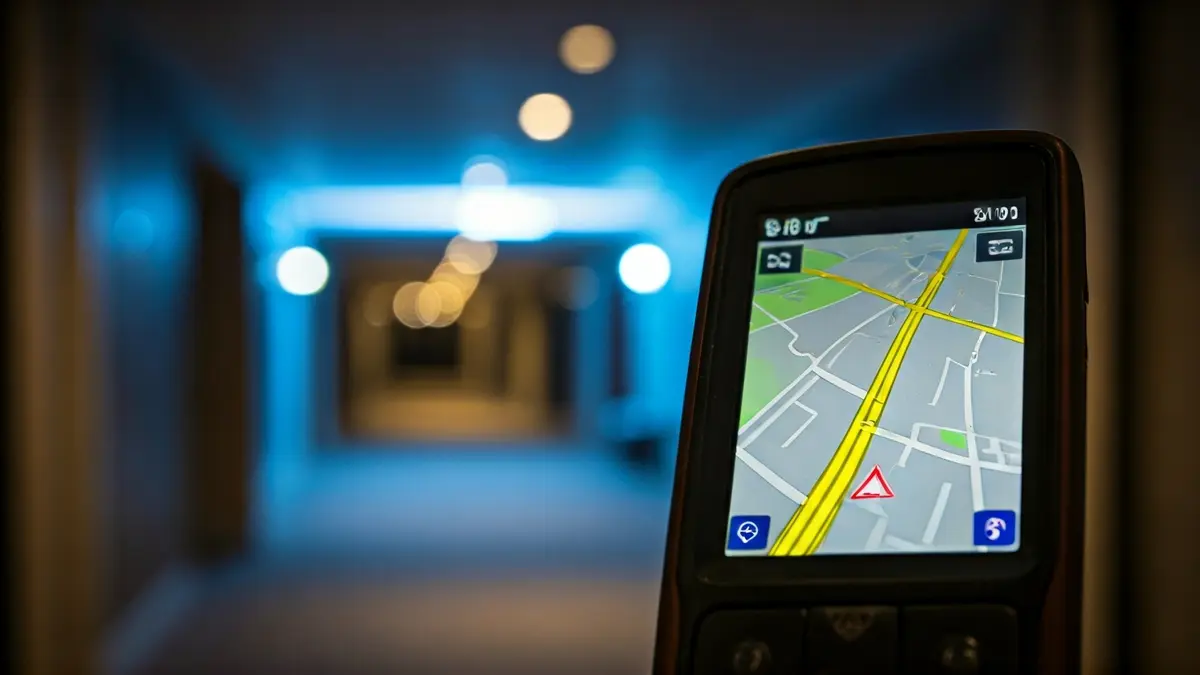 Image of a GPS device showing a moving dot on a map.
