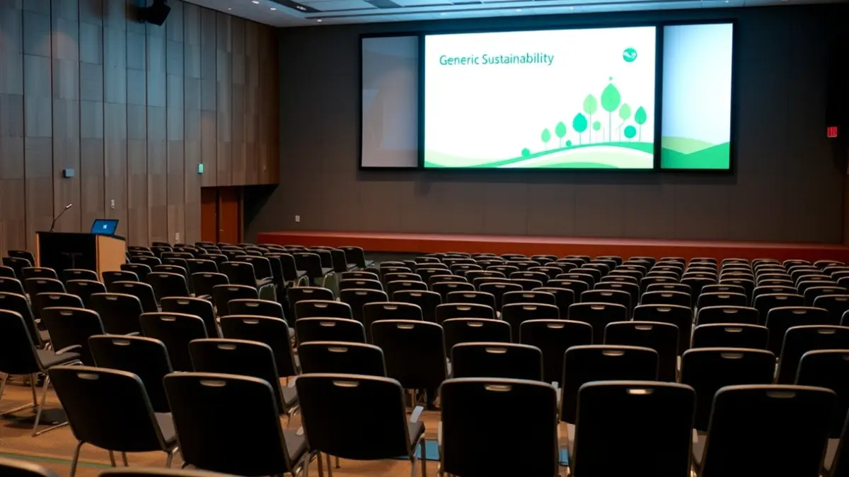 Generic image of a conference hall set up for an international event.