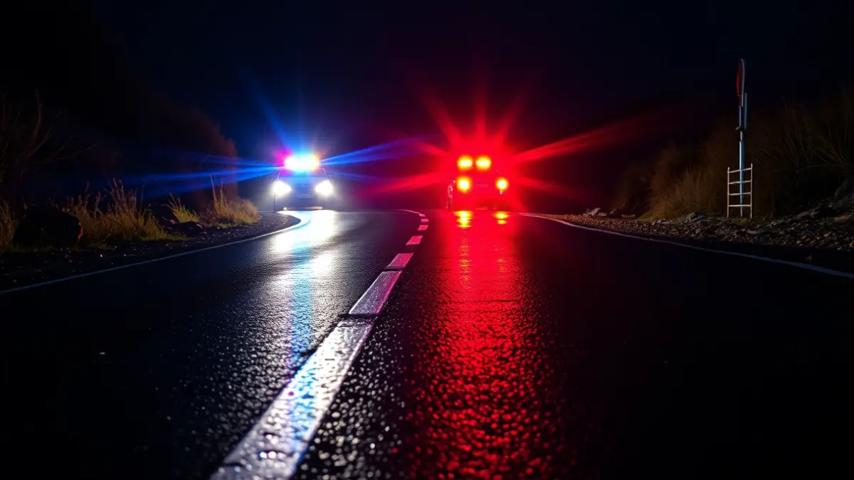 Imagen genérica de luces de emergencia reflejadas en el asfalto, simbolizando una situación de emergencia o simulacro.