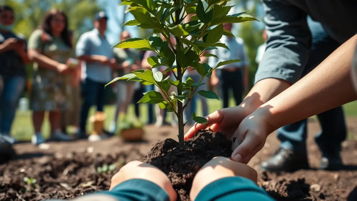 Generic image of a symbolic tree planting at a sustainability event.