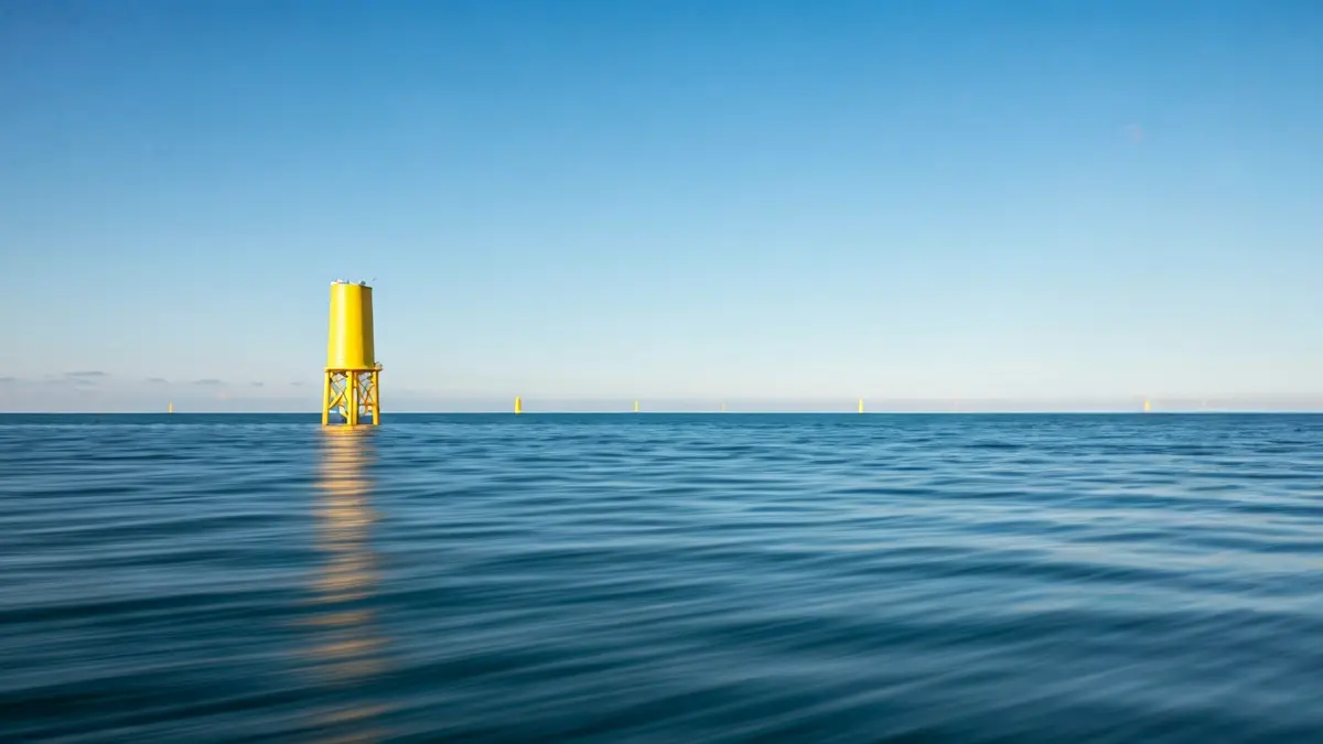 Imagen genérica de la base de un aerogenerador marino flotante en el océano.