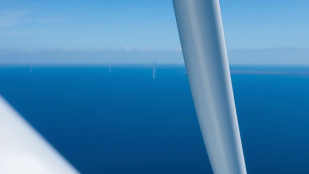 Generic image of a wind turbine blade with the sea in the background, symbolizing offshore wind energy.