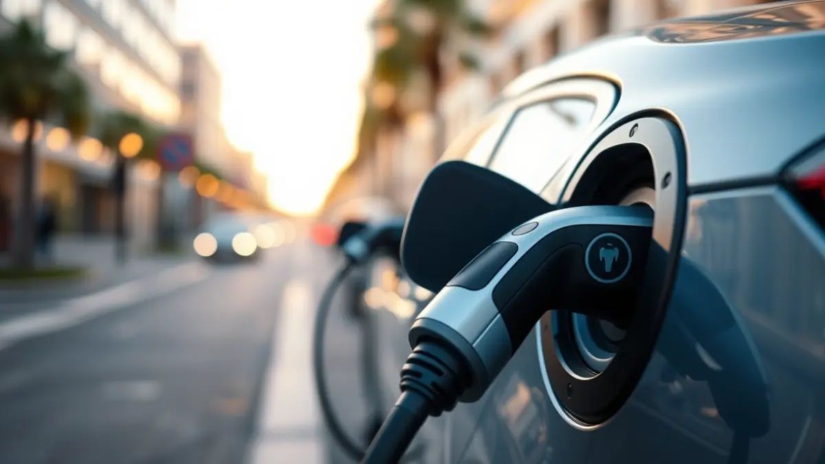 Generic image of an electric car charging at a charging station.