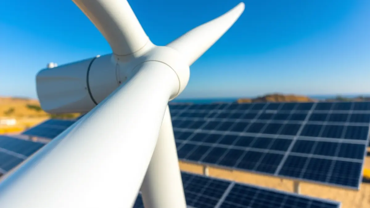 Imagen genérica de turbinas eólicas y paneles solares, representando la generación de energía renovable.