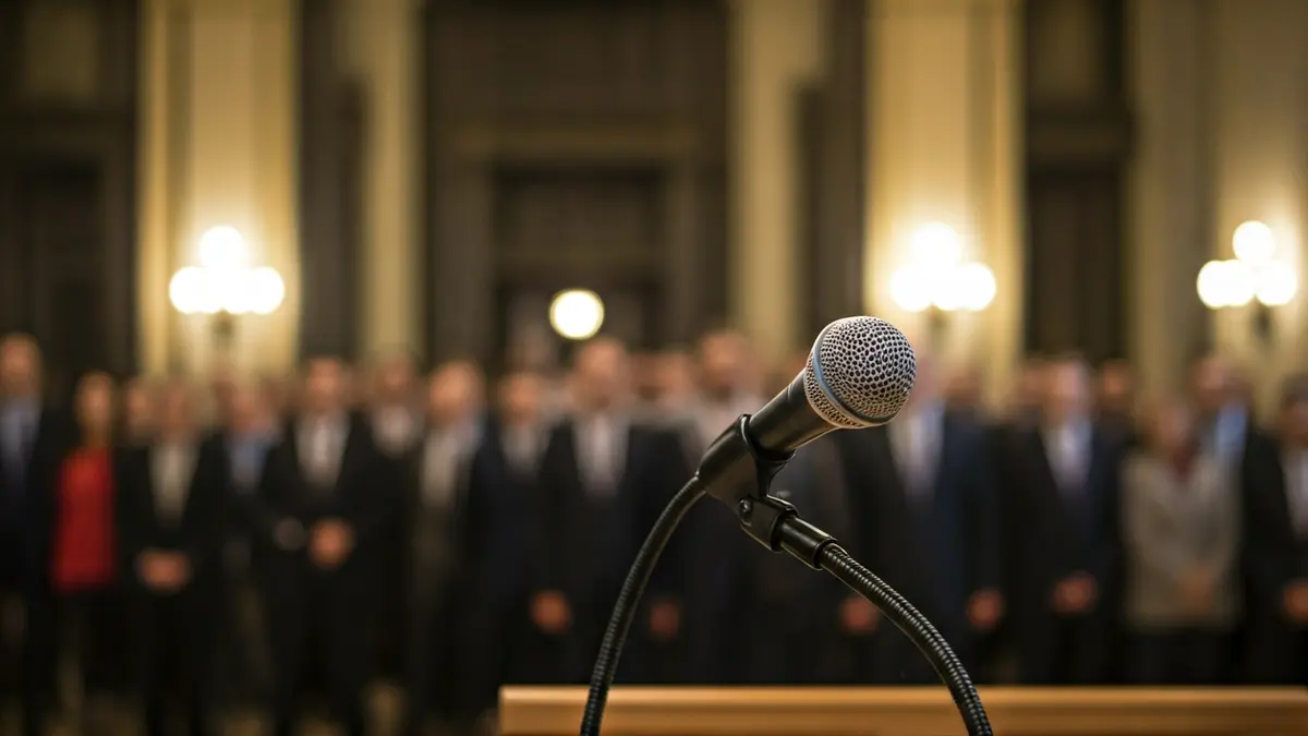 Generic image of a microphone on a podium during an official meeting.