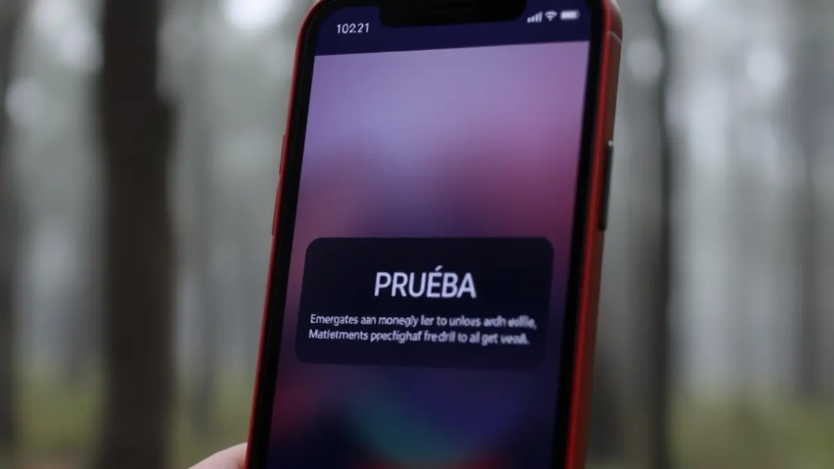 Image of a mobile phone displaying a test emergency alert.