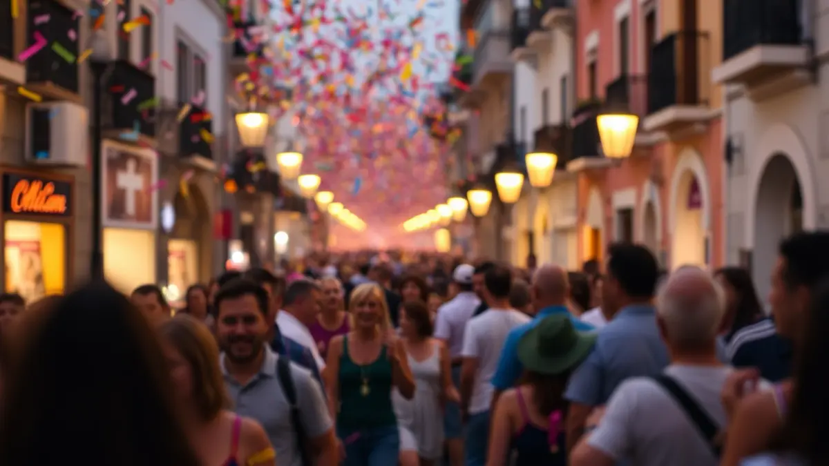 Generic image of a festive celebration in Gran Canaria with people and confetti.