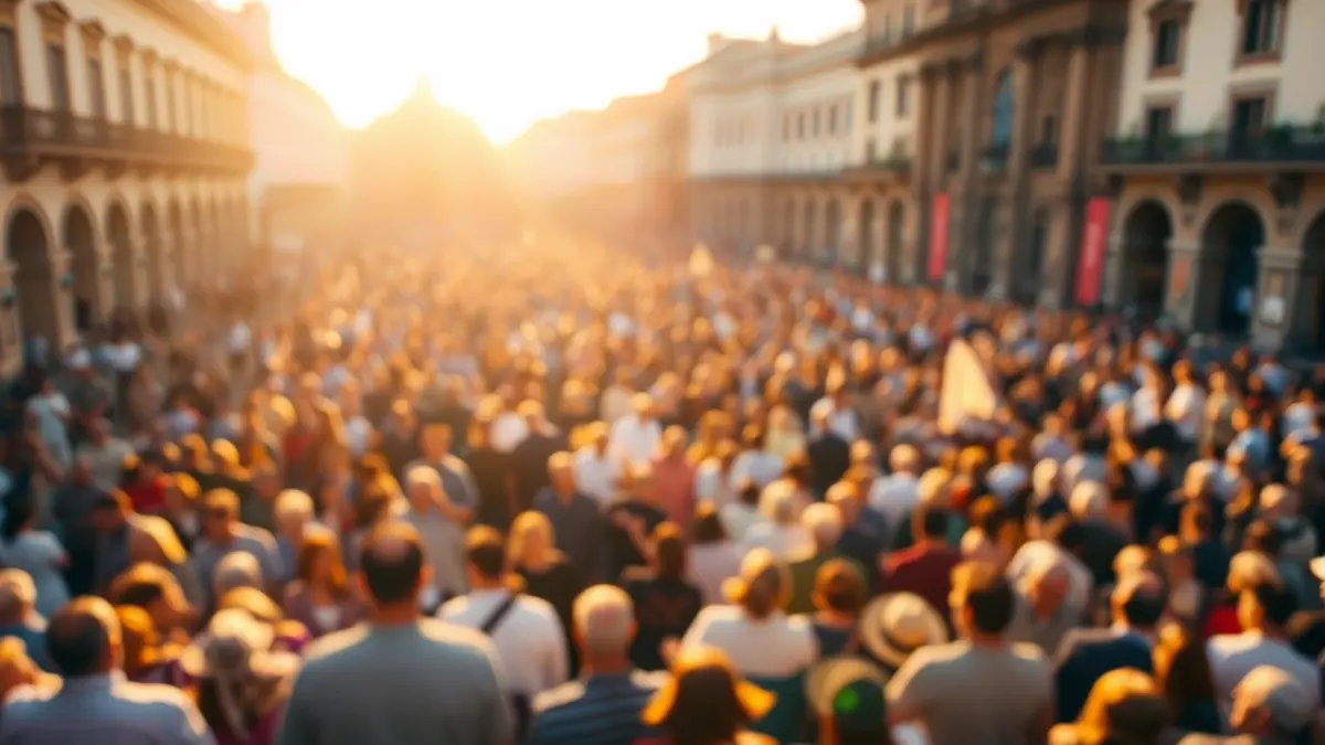 Imagen genérica de una multitud en un evento religioso en una plaza urbana.