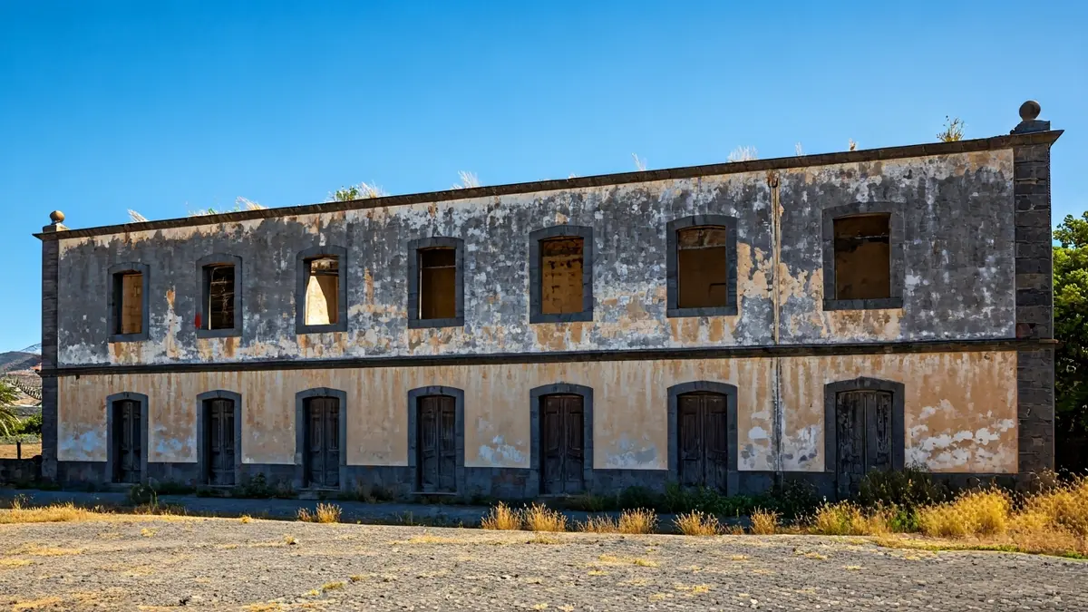 Imagen de la fachada de un edificio antiguo y deteriorado en Gran Canaria.