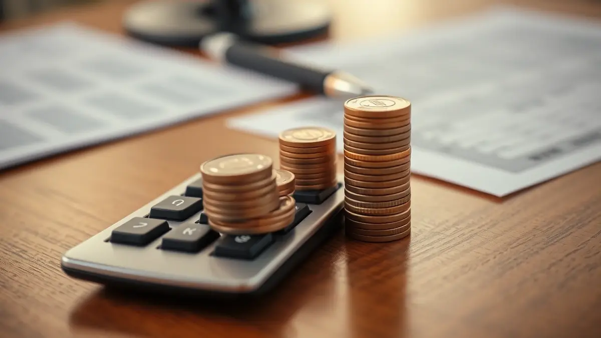 Imagen genérica de una calculadora y monedas sobre un escritorio, simbolizando la declaración de impuestos.
