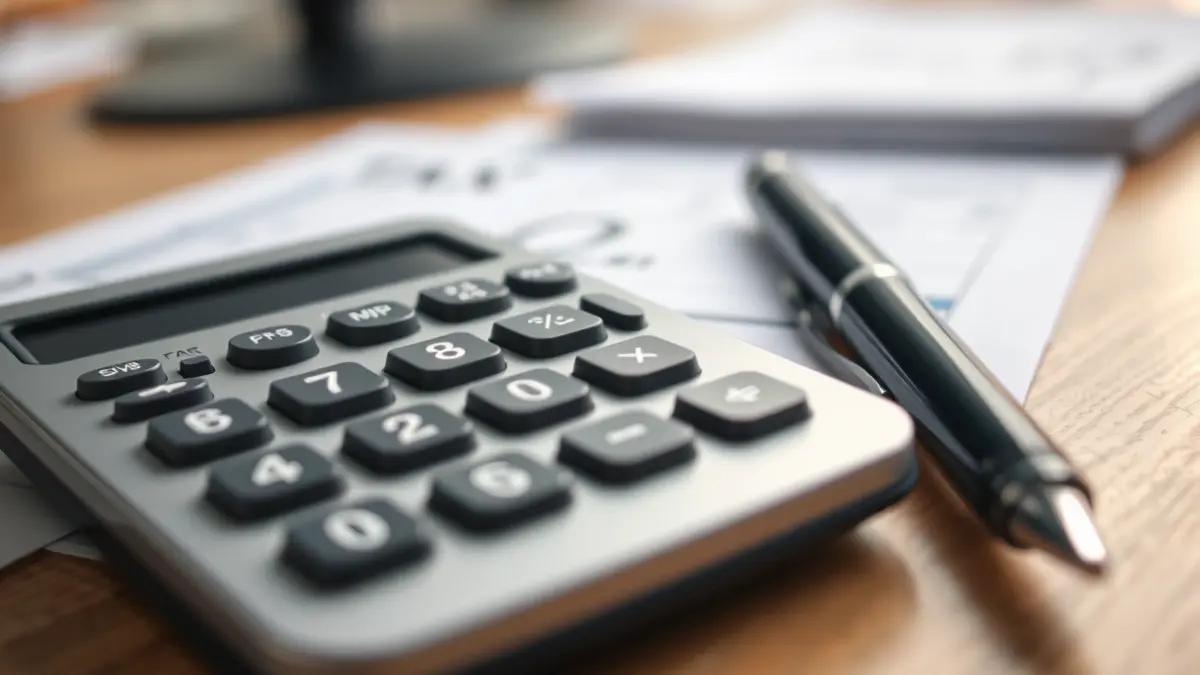 Imagen genérica de una calculadora y un bolígrafo sobre formularios de impuestos.