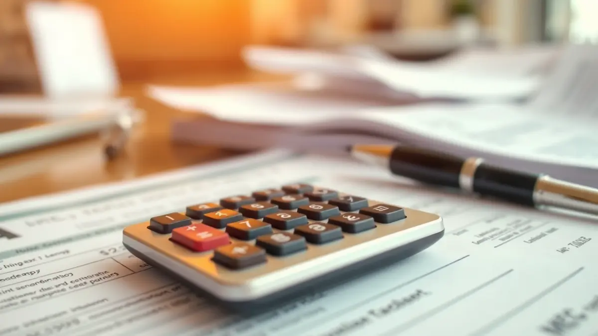 Generic image of a calculator and financial documents, symbolizing tax declaration.