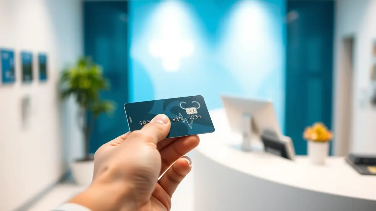 Generic image of a person paying at a medical clinic with a credit card.