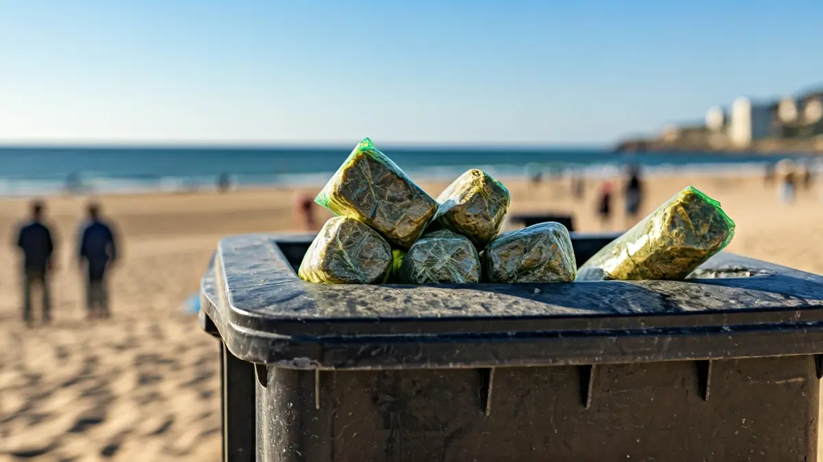 Packages of hashish found in a waste bin on the coast of Fuerteventura.
