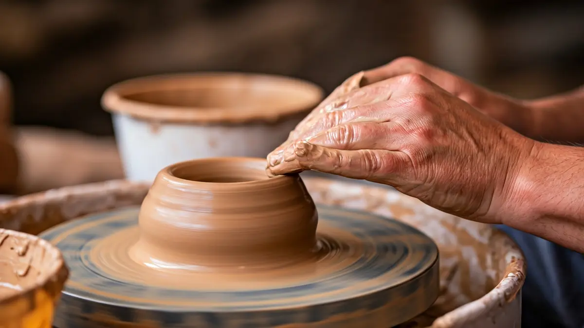 Generic image of hands working in a traditional pottery workshop.
