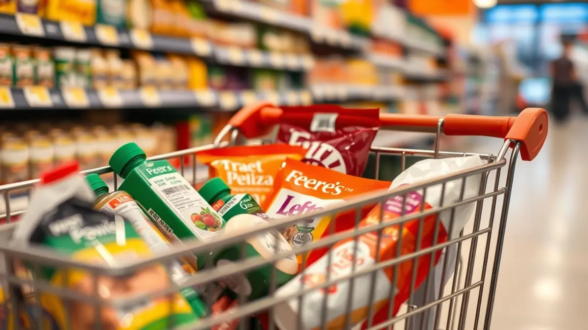 Imagen genérica de un carrito de supermercado con productos económicos.