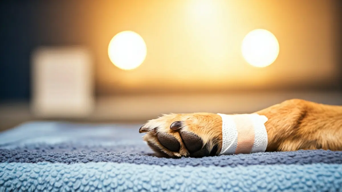 Imagen de la pata vendada de un perro, símbolo de su recuperación tras un ataque.